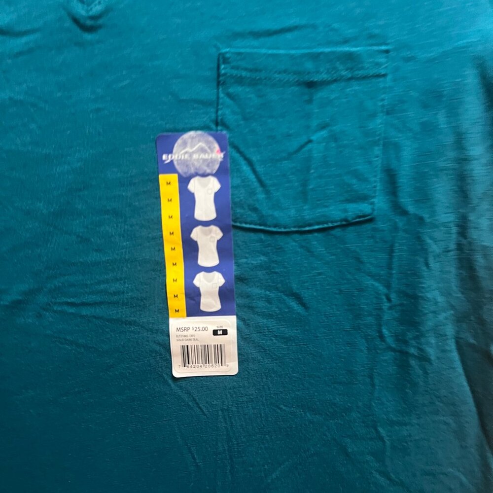 NEW! Eddie Bauer Women Medium Teal Short Sleeve Lightweight V-Neck Pocket Shirt - Picture 3 of 5